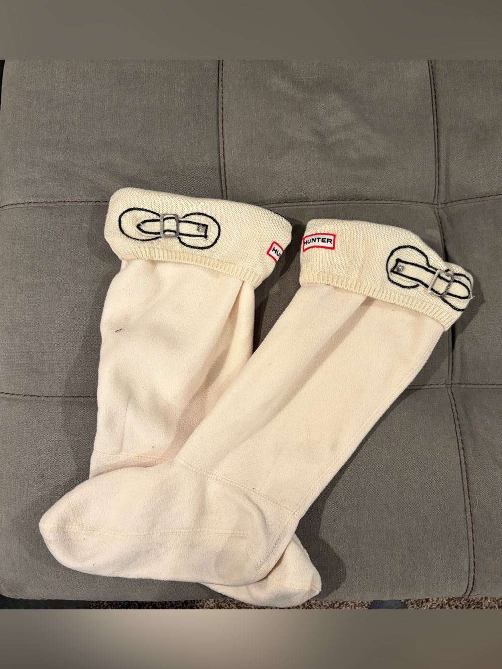 Hunter Cream Fold-Over Boot Socks with Logo Detail